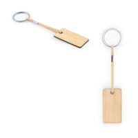 HOPPS. Porte-clés rectangulaire en bambou avec cordon en PET