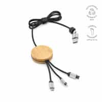 Câble de charge Feynman 5-en-1 bambou/rPET, logo lumineux